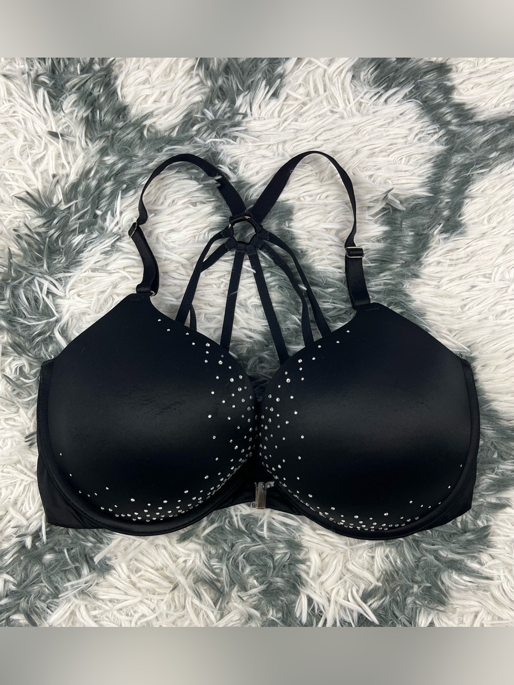 Victoria Secret Womens Very Sexy Strappy Rhinestone Push Up Bra Front Close 36DD
